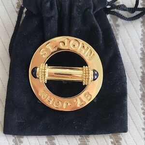 St. John Gold and Black Circular Brooch